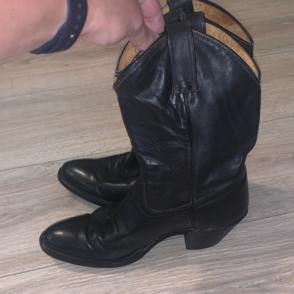 Wrangler Black Leather Cowboy Boots Mid Calf 6.5 - Picture 1 of 10
